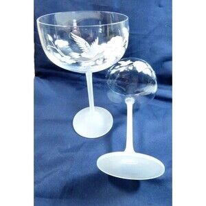 Vintage Avon Hummingbird Crystal Champagne Glasses Frosted Stems- new set of 2!